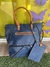 Cartera cuero azul y marrón grande