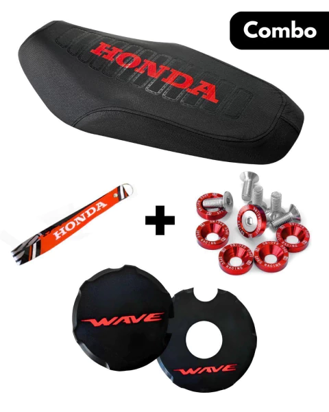 Combo funda + Tapa + Arandelas anod. + llavero - Honda wave S - Negro / Rojo - comprar online