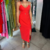 Vestido Midi Vermelho com Recortes - comprar online