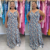 Vestido Longo Padrão Azul com Detalhe Laranja - comprar online