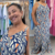 Vestido Longo Padrão Azul com Detalhe Laranja na internet