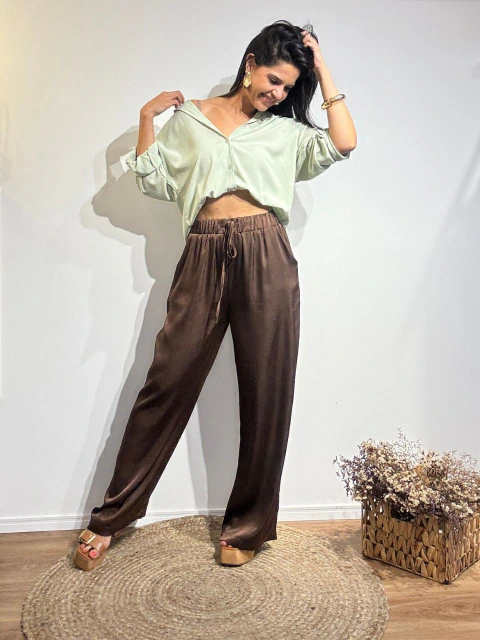 Calça Acetinada Marrom
