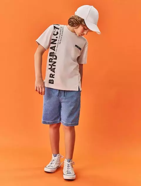 Conjunto Infantil Menino Camiseta e Bermuda Urban CTV Cinza e Jeans Médio Catavento
