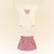 Conjunto body manga curta em suedine e short-saia em strech denim - COLORINDO