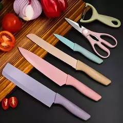 Conjunto de Facas 7 Peças Aço Inoxidável Colorido Multifunci na internet