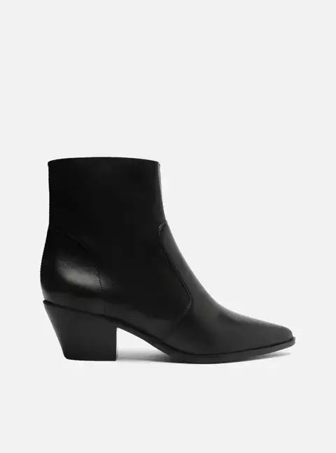 Bota Preta Couro Cano Curto Bico Fino AREZZO