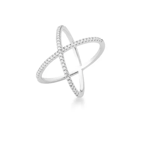 ANEL EM X CRAVEJADO DE ZIRCÔNIAS PRATA RODINADA - comprar online