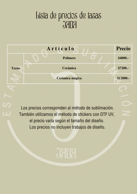 Precios de tazas