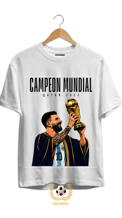 REMERA URBANA MESSI CAMPEON QATAR 2022 - BLANCA