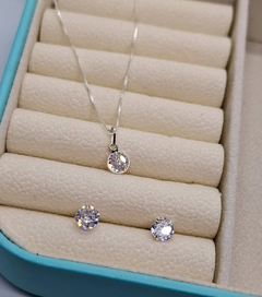 Conjunto redondo 45 cm com zircônia em prata 925 - Silver Shine - Prata 925