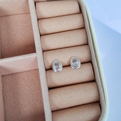 Brinco Ponto de Luz - Prata 925- 8mm- Gota Transparente - Silver Shine - Prata 925