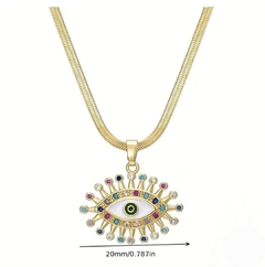 Imagem do Colar Semijoia Olho Grego Zircônias Coloridas-Banho Ouro 18k