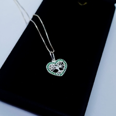 Gargantilha Coração Com Arvore da Vida Cravejado - Prata 925 - Silver Shine - Prata 925