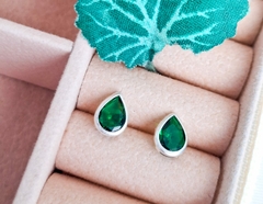 Brinco Ponto de Luz - Prata 925- 8mm- Gota Verde - loja online