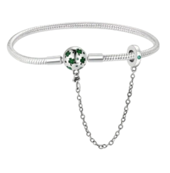 Pulseira para Berloque com Trava Prata 925 - Detalhes Verdes 18cm