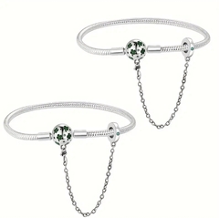 Pulseira para Berloque com Trava Prata 925 - Detalhes Verdes 18cm - comprar online
