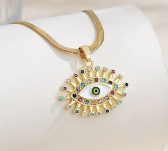 Colar Semijoia Olho Grego Zircônias Coloridas-Banho Ouro 18k na internet