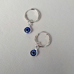 Argola de Prata 925 Olho Grego Azul Escuro - Silver Shine - Prata 925