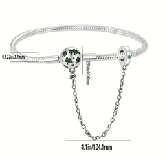 Pulseira para Berloque com Trava Prata 925 - Detalhes Verdes 18cm - loja online