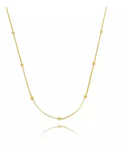 Colar Corrente Feminino Com Bolinhas Banhado A Ouro 18k 45cm