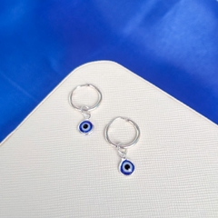 Argola de Prata 925 Olho Grego Azul Escuro