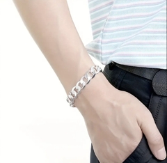 Pulseira Masculina 12mm - Grossa - Banhado a Prata 925 - Silver Shine - Prata 925