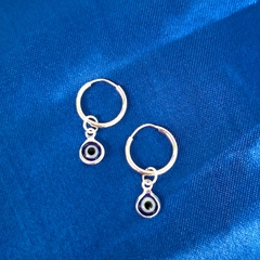 Argola de Prata 925 Olho Grego Azul Escuro