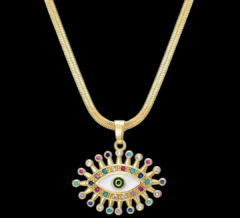 Colar Semijoia Olho Grego Zircônias Coloridas-Banho Ouro 18k - loja online