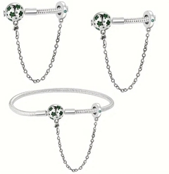 Pulseira para Berloque com Trava Prata 925 - Detalhes Verdes 18cm na internet