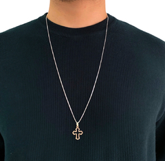 Colar de Prata 925 Masculino Pingente Cruz Vazada na internet