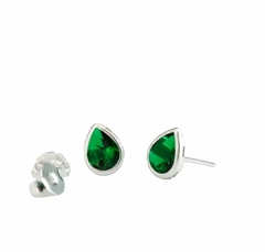 Brinco Ponto de Luz - Prata 925- 8mm- Gota Verde