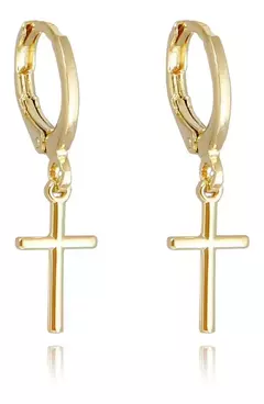Argolinha De Cruz Pendurada Banhada A Ouro 18k