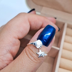 Anel Ajustável Concha e Estrela do Mar - Prata 925 - comprar online