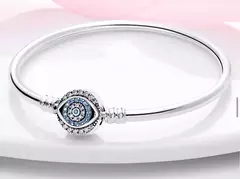 Pulseira Berloque Olho Grego Turquesa Prata 925 Legitima 18cm na internet