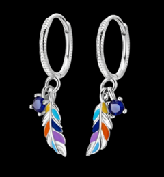 Brincos de Pena Colorida em Prata 925 Legitima - comprar online