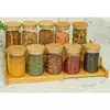 Jogo 10 Potes Herméticos De 300ml Vidro Tampa De Bambu