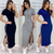 Vestido Longo Canelado com Faixas e Fenda Lateral Tendência