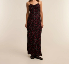 Vestido New Midi com Estampa de Cerejinha, Amarração nas Costas e Decote coração - comprar online