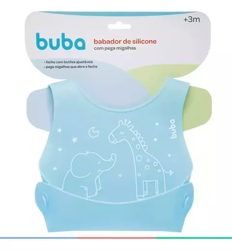 Babador De Silicone Com Pega Migalhas Azul - Buba Cor Azul Tam 2-3 M
