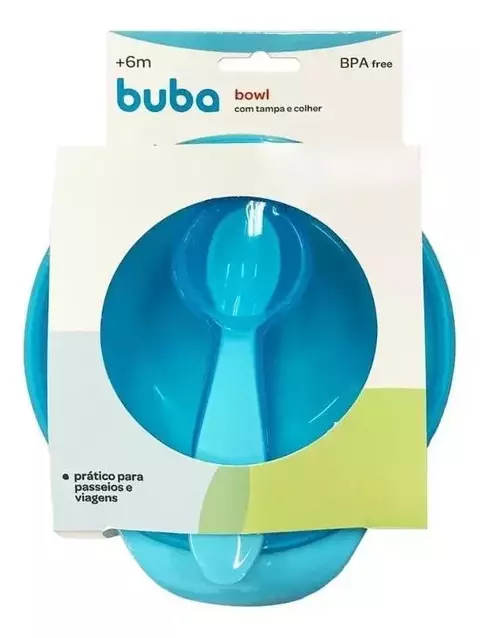 Kit Prato Bowl Com Tampa E Colher 300ml Azul - Buba