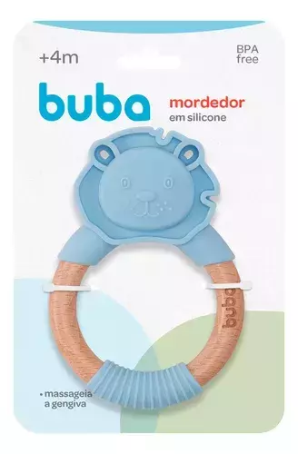 Mordedor Em Silicone E Bambu Leão Azul - Buba