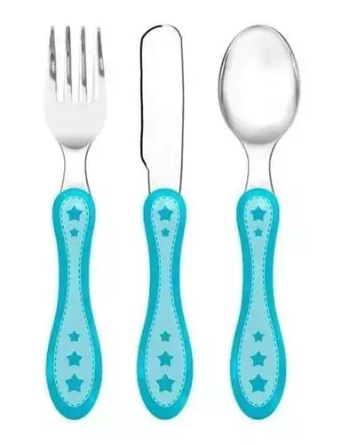 Kit Talheres Infatil De Treinamento Buba Garfo Faca E Colher Estrelinha Azul