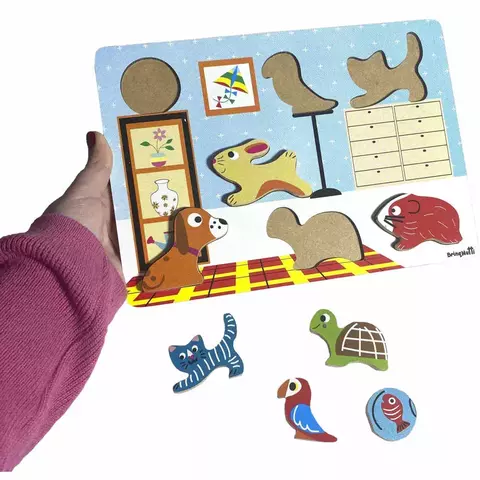 Pequenos Pets 7 Peças Brinquedo de Encaixe Educativo de Madeira Quebra-Cabeça e Equilíbrio