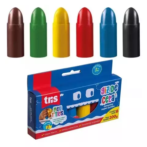 Giz Cera Super Tamanho Jumbo - 6 Cores Tris Meu Primeiro Giz