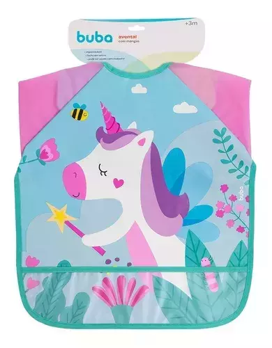 Babador Avental Impermeável Com Bolso E Manga Unicórnio Buba