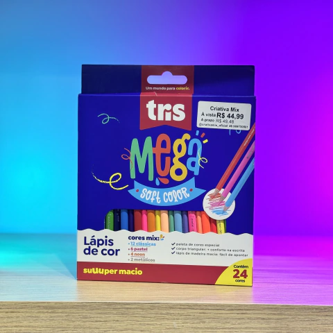 Lápis de Cor Tris Mega Soft Mix 24 Cores 24 Tons Vibrantes