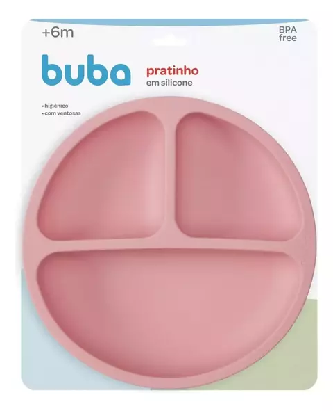 Pratinho Com Divisórias e Ventosa para Bebê Rosa