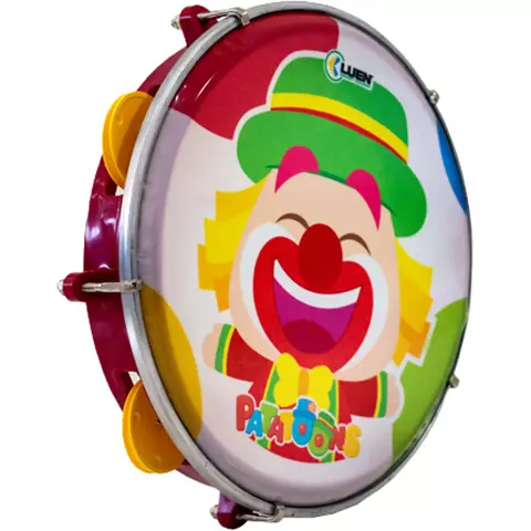 Pandeiro Infantil 08" Pele Estampada Patati Patata Luen Vermelho