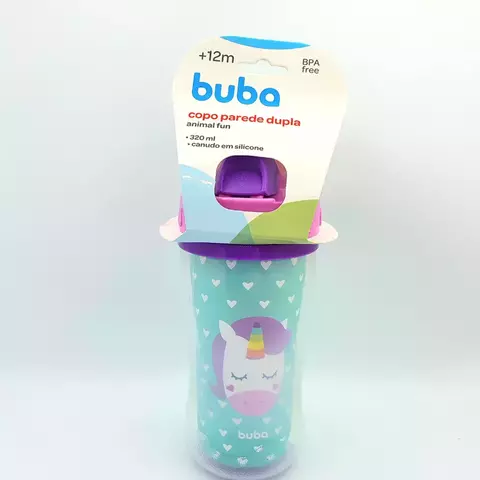 Copo Infantil Parede Dupla Animal Fun Unicórnio Canudo Buba