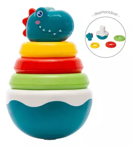 Brinquedo Interativo Dino Teimoso Empilha Encaixa Bebê Buba 5.0
